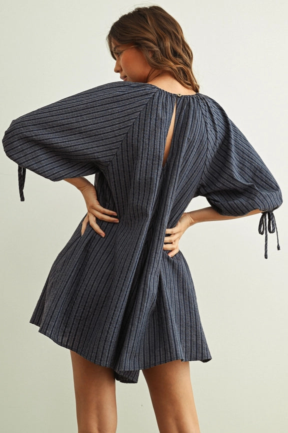 Aria Striped Puff Sleeve Loose Romper