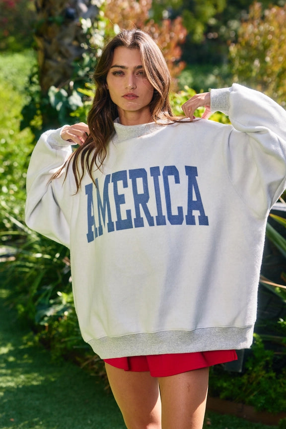 VINTAGEUSA Oversized Reversible USA & America Graphic Sweatshirt