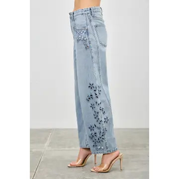 Embroidered High-Rise Barrel Jeans