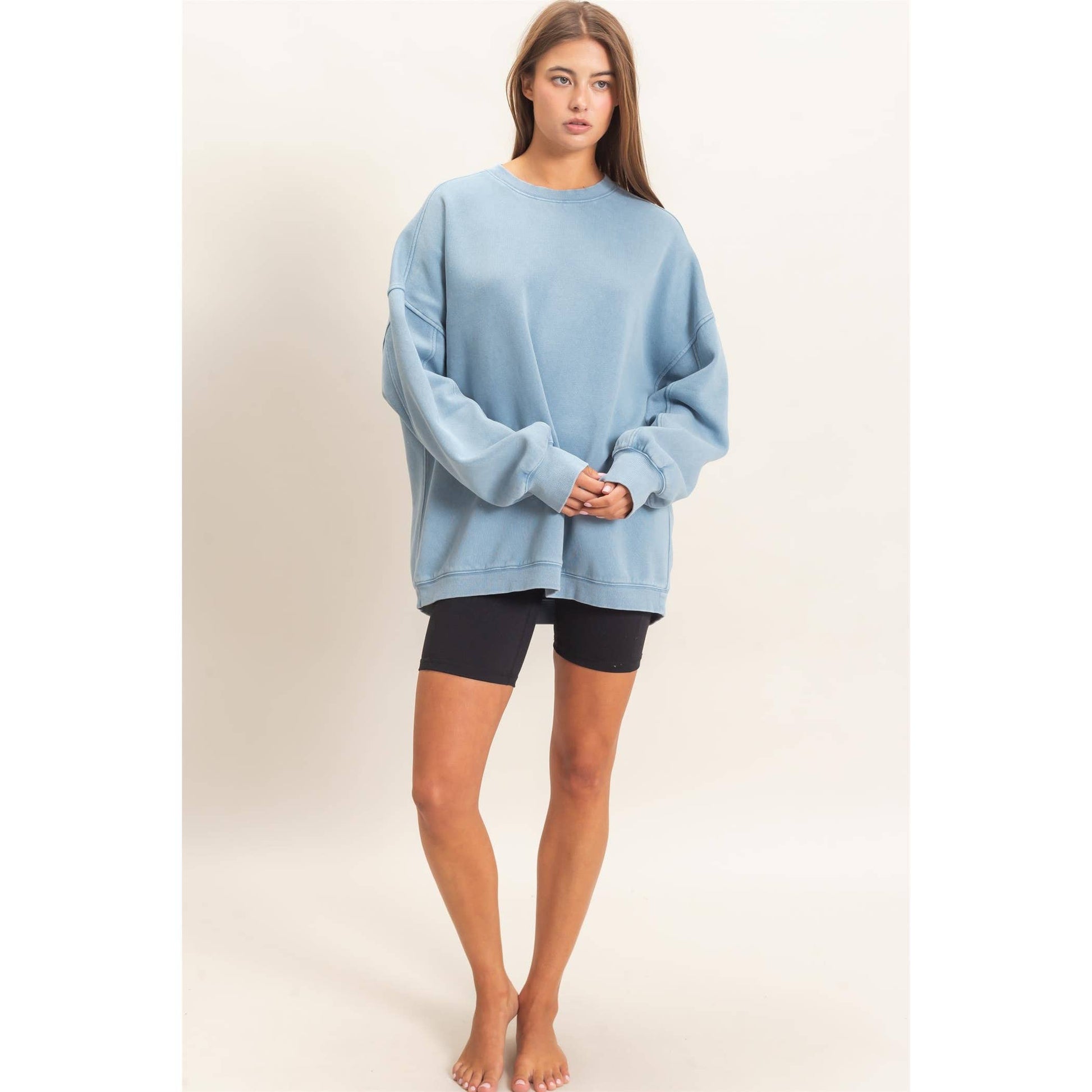 Acid Wash Crew Neck Long Sleeve Sweatshirt