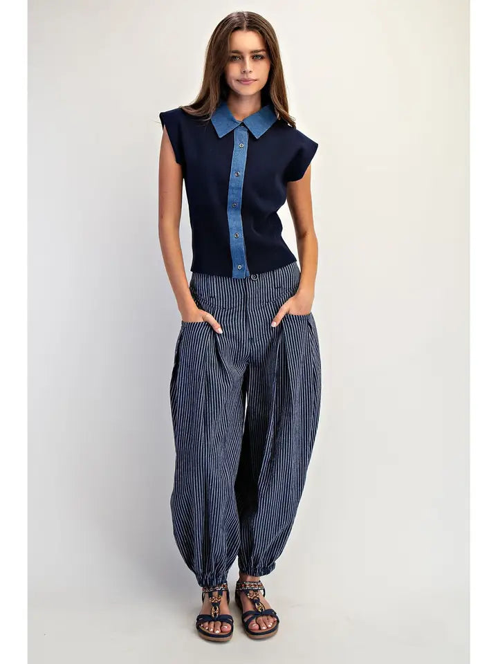 Cotierra Stripe Pleated Wide Leg Boho Pants