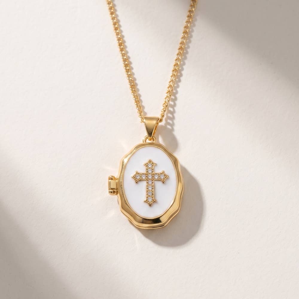 Cross Locket Photo White Pendant Necklace, A Small Treasure