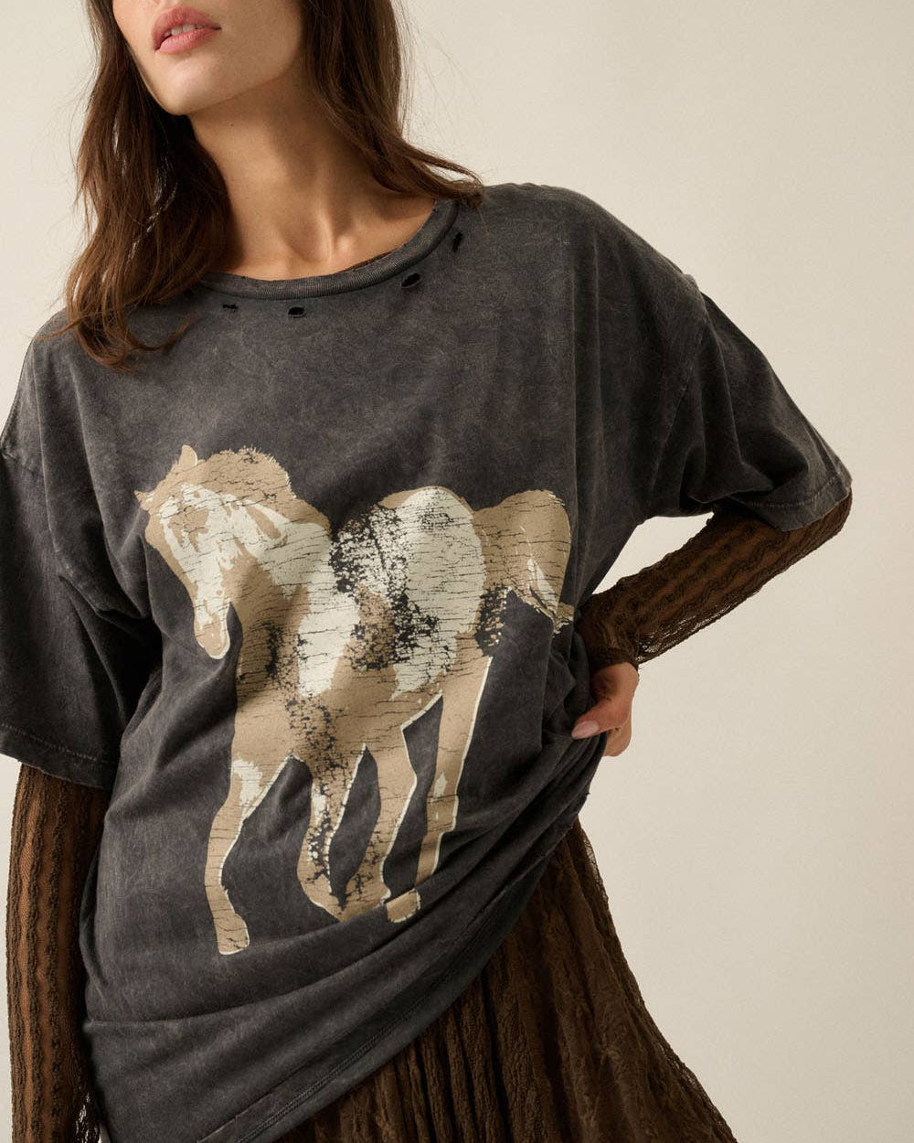 Vintage Horse Oversized Distressed Graphic Tee