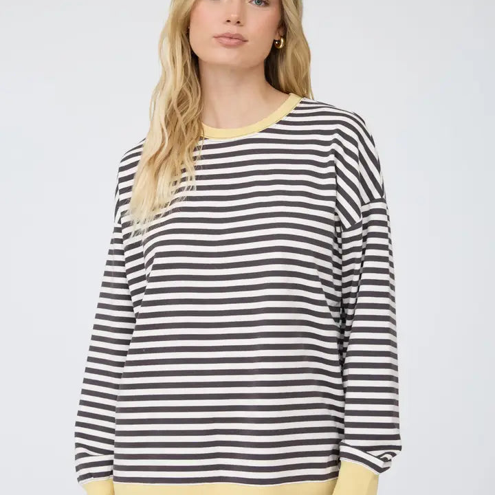 blu pepper striped contrast long slve top