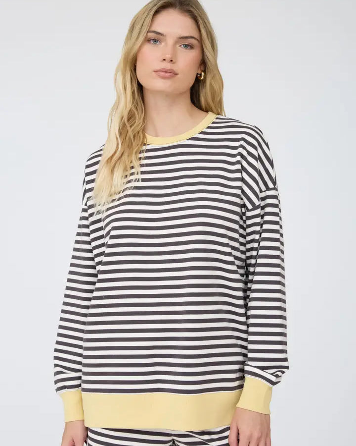 blu pepper striped contrast long slve top