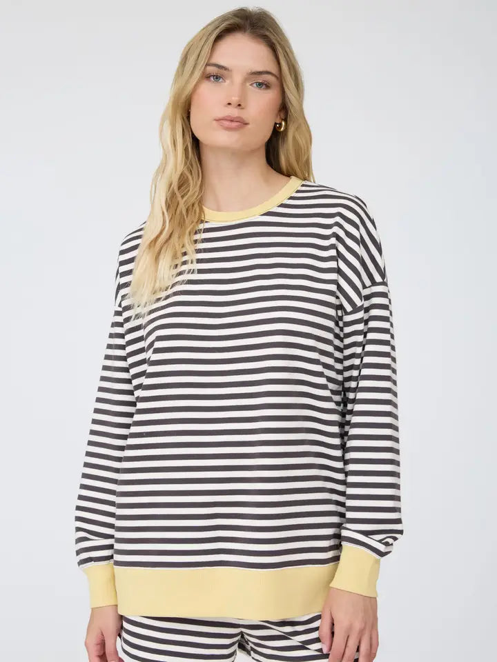 blu pepper striped contrast long slve top