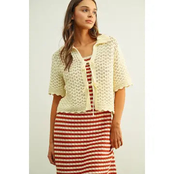 Boho Scalloped Short Sleeve Crochet Cardigan