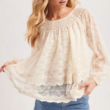Layered Lace Tie-Front Closures 2-WAY Blouse