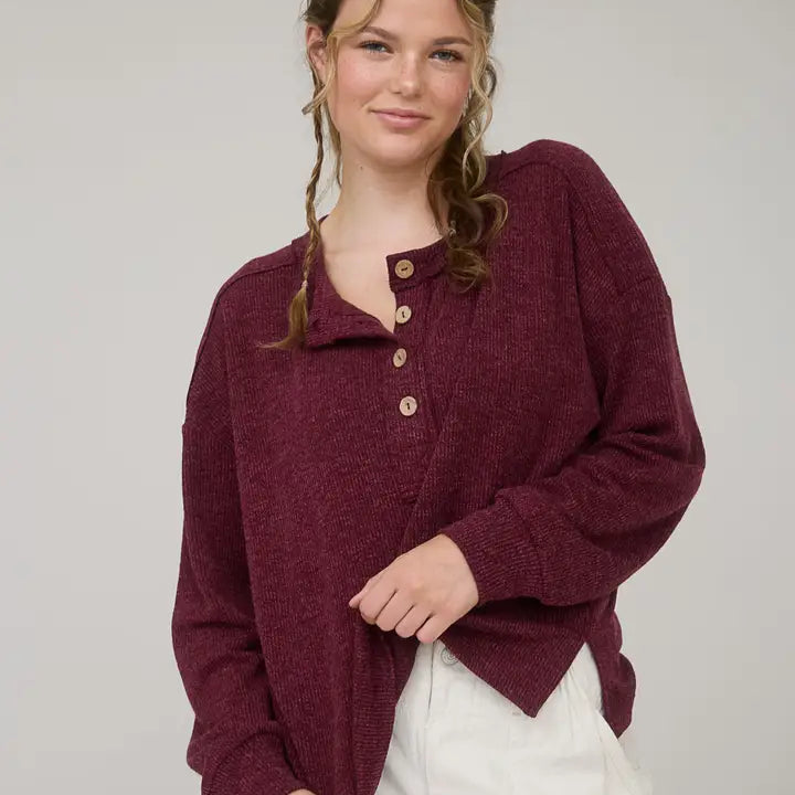 Blu Pepper Burgundy Henley