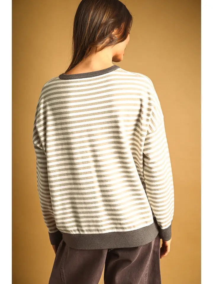 Striped Multi Color Contrast Knit Top