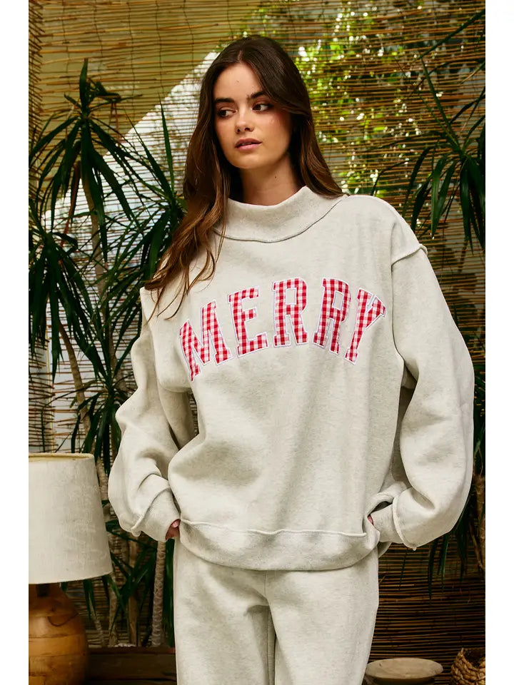 Merry Varsity Mock Neck Oversized Sweatshirt
