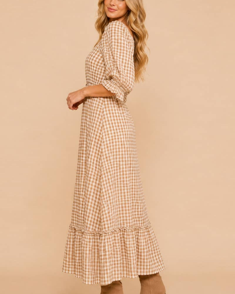 Gingham Puff Sleeve Maxi