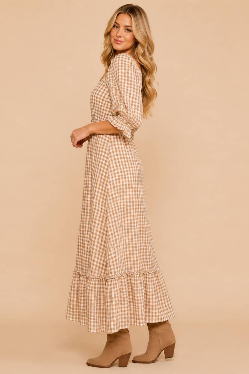Gingham Puff Sleeve Maxi
