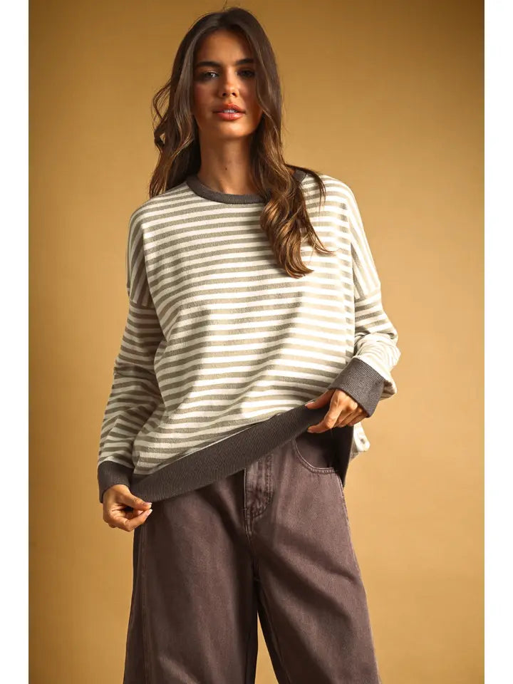 Striped Multi Color Contrast Knit Top