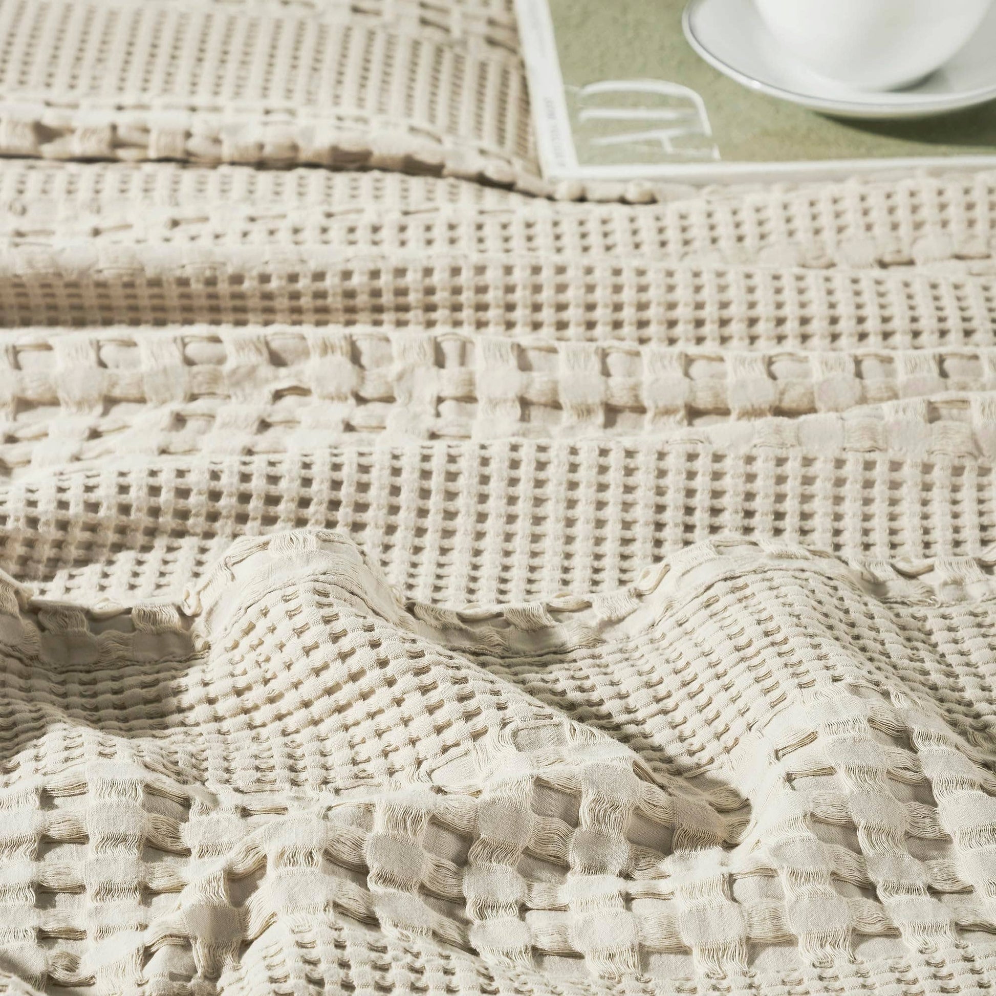 Natural Waffle Weave Cotton Queen Sham Set of 2