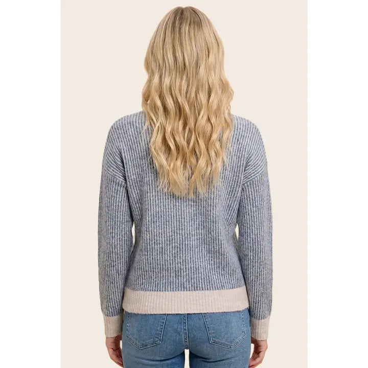 Staccato Luxe Two-Tone Ribbed Crew Neck Sweater
