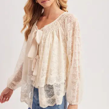 Layered Lace Tie-Front Closures 2-WAY Blouse