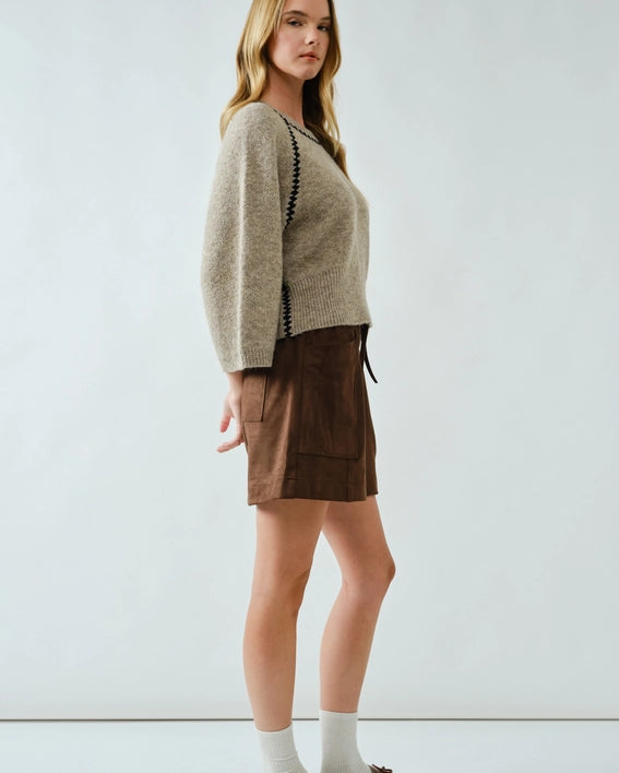 Pullover Sweater with Contrast Stitching