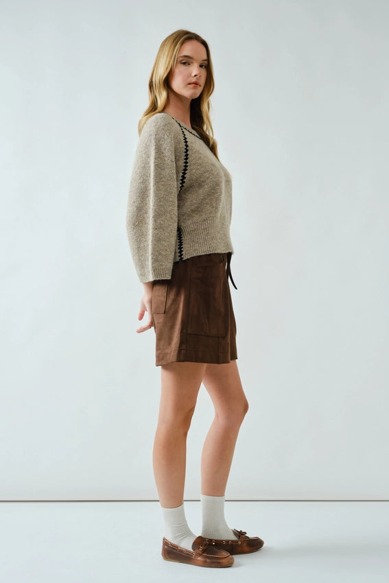 Pullover Sweater with Contrast Stitching