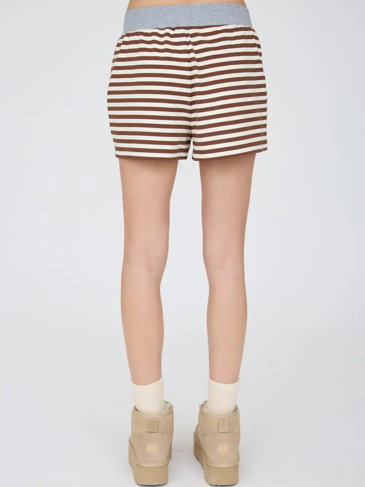 blu pepper striped contrast knit shorts