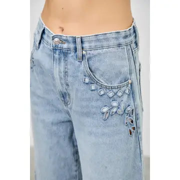 Embroidered High-Rise Barrel Jeans