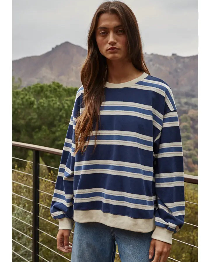 By Together Striped Knit Cotton Crew Neck