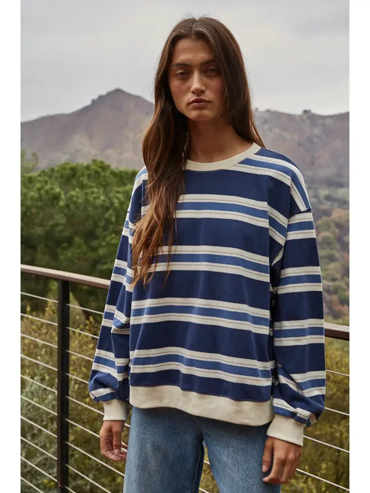 By Together Striped Knit Cotton Crew Neck