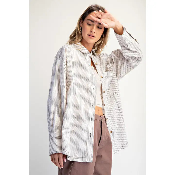 Cotierra Oversized Reworked Striped Buttondown Top