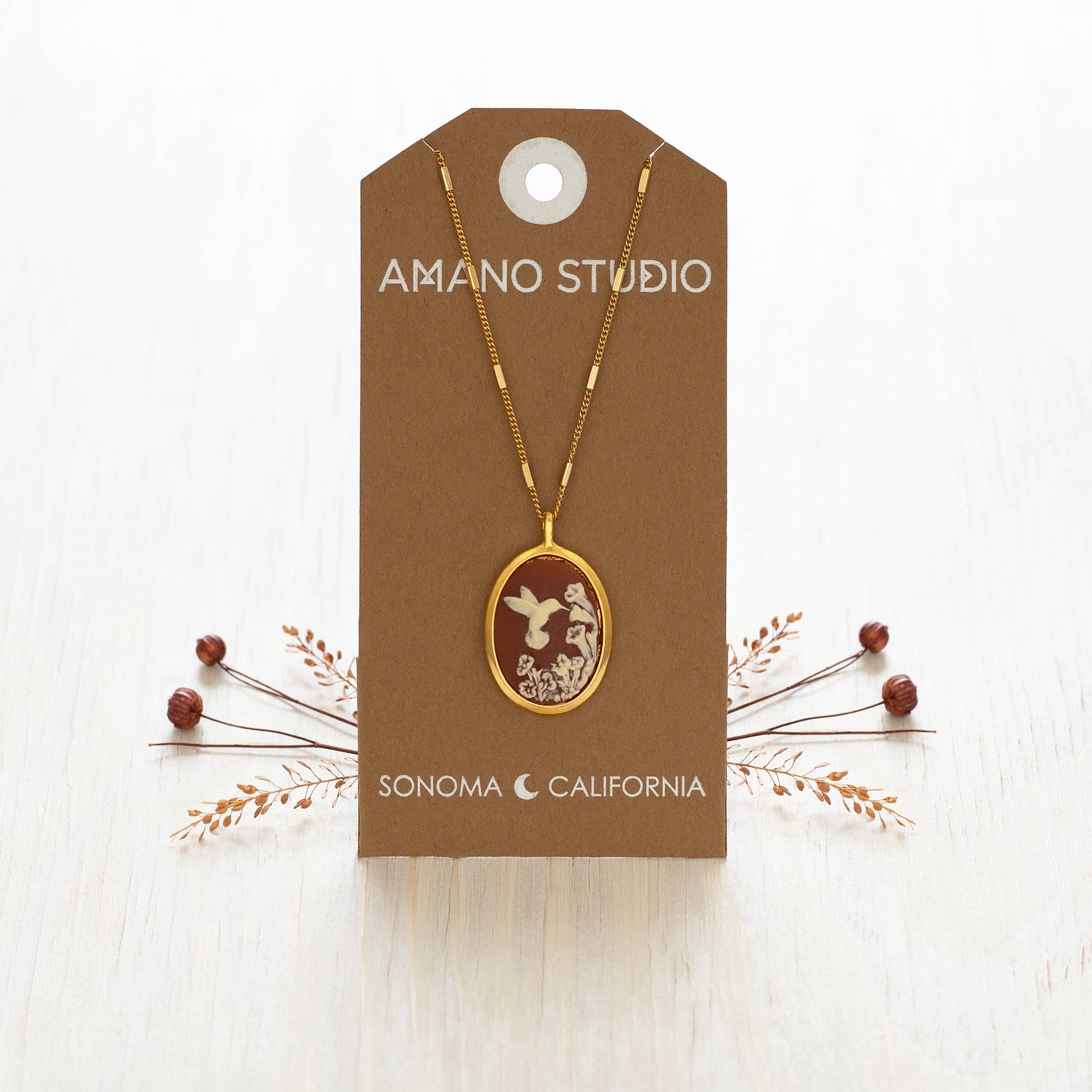 Hummingbird Vintage Cameo Necklace