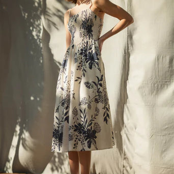 Strappy Smock Flower Mid-Dress