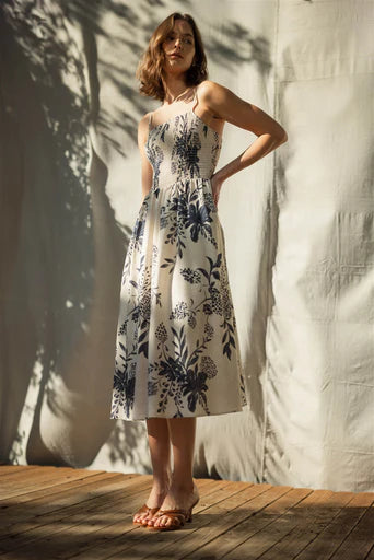 Strappy Smock Flower Mid-Dress