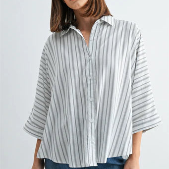 Effortless Striped Dolman Button-down
