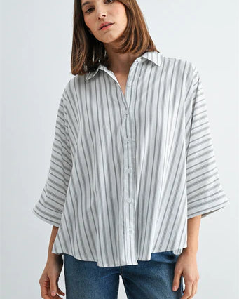 Effortless Striped Dolman Button-down