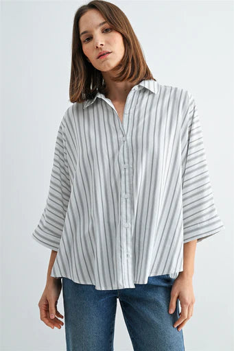 Effortless Striped Dolman Button-down