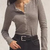 Z Supply Stella Stripe Heather Taupe Henley