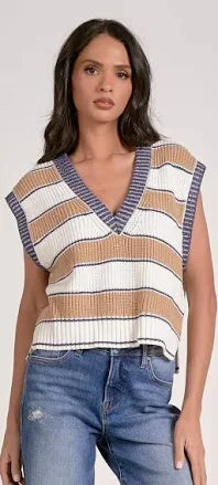 Elan Camel Stripe Sweater Vest