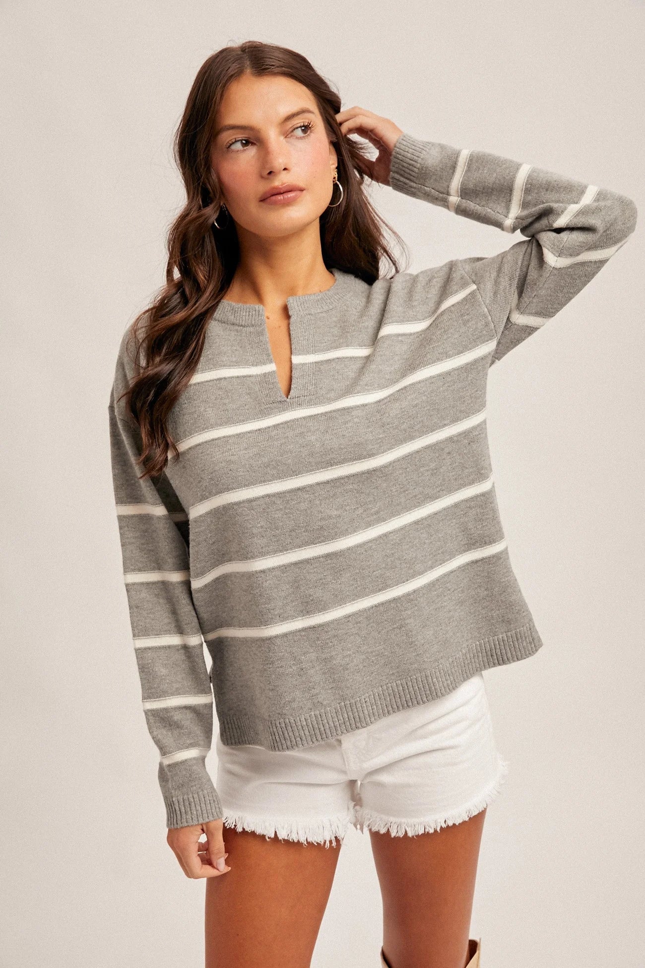 Hem & Thread Stripe V-Neck Sweater