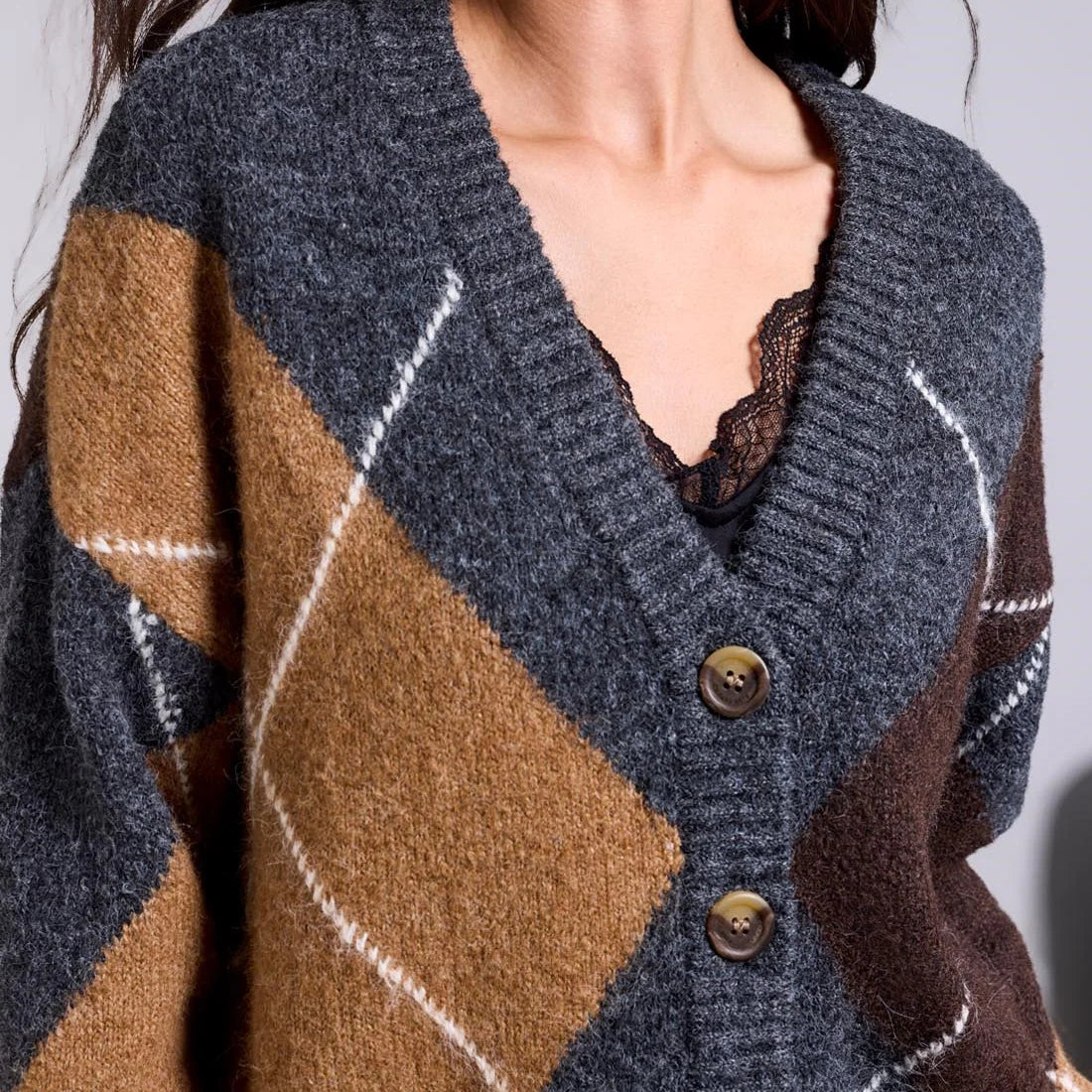 BLUE THREAD Diamond Pattern Button Front Knit Cardigan