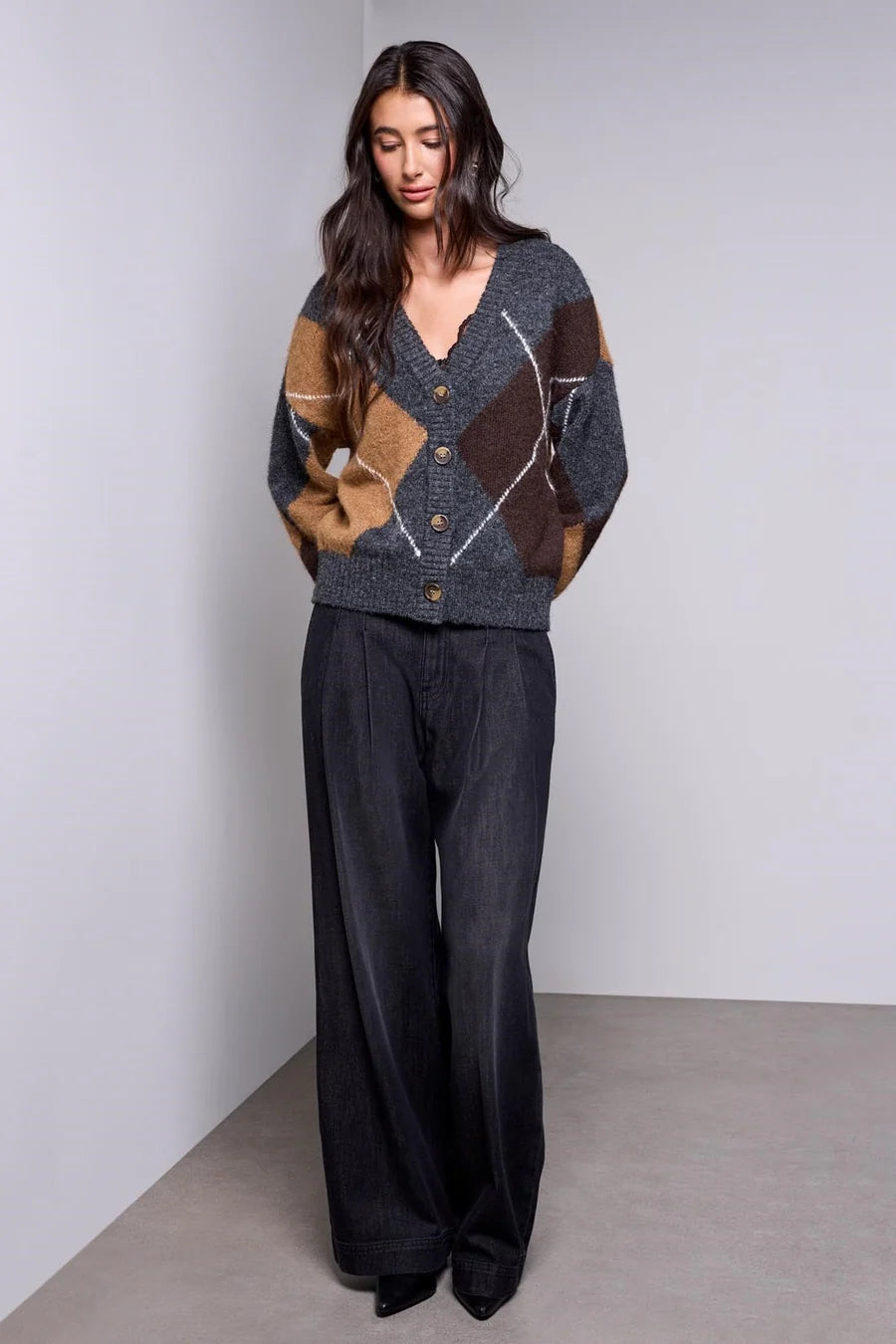 BLUE THREAD Diamond Pattern Button Front Knit Cardigan
