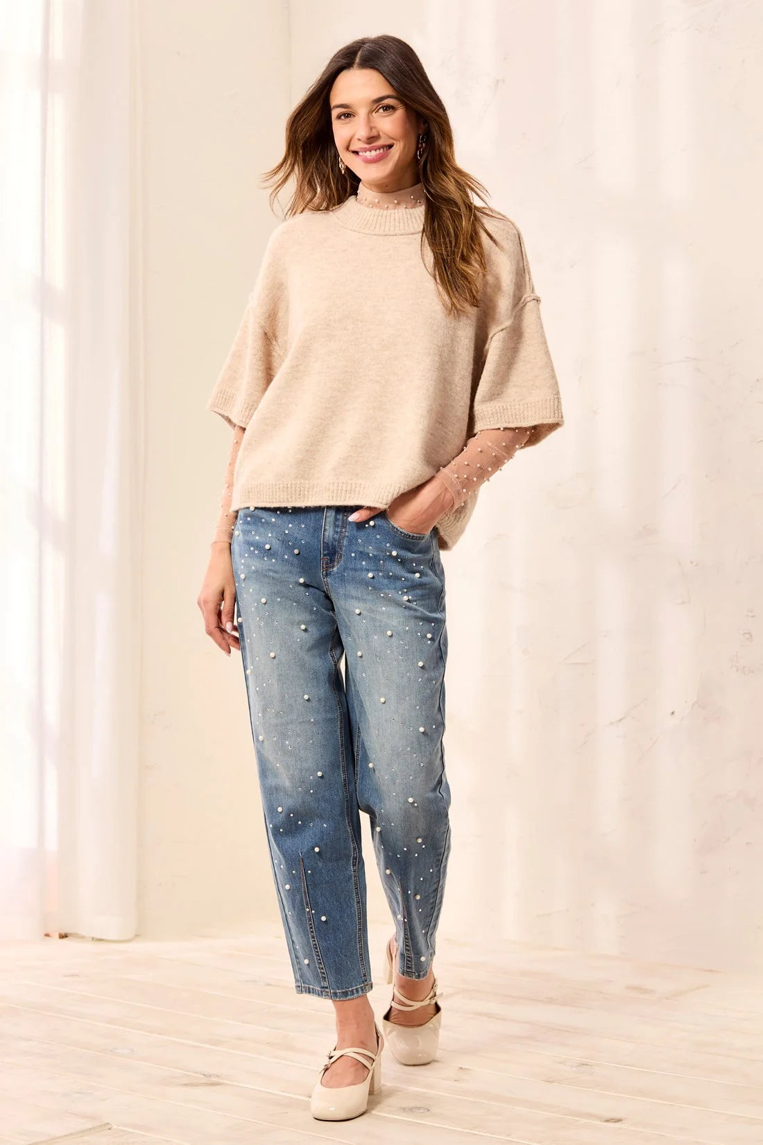 Aria Raw-Edge Relaxed Knit Elbow Sleeve Sweater