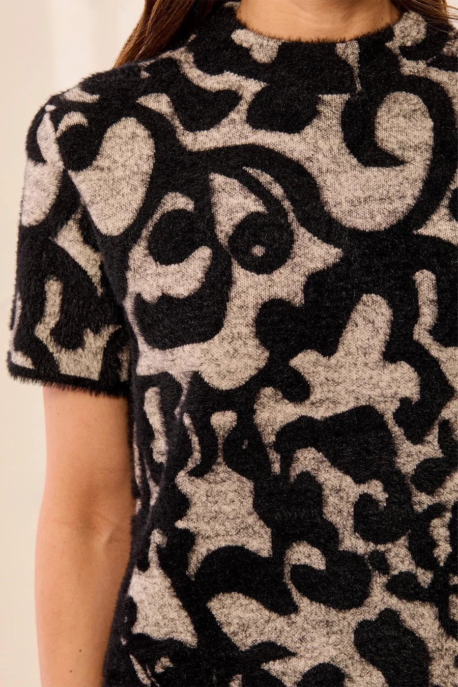 Eyelash Yarn Short Sleeve Mock Neck Sweater Dress