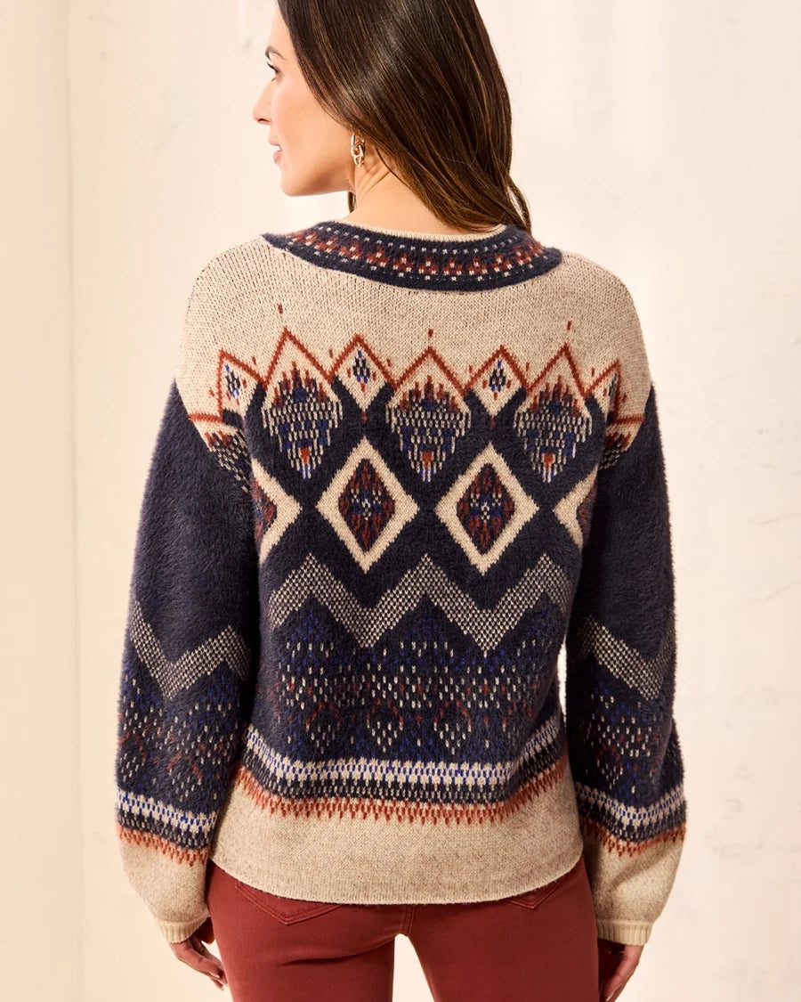 Cozy Fair Isle Eyelash Knit Mock Neck Sweater