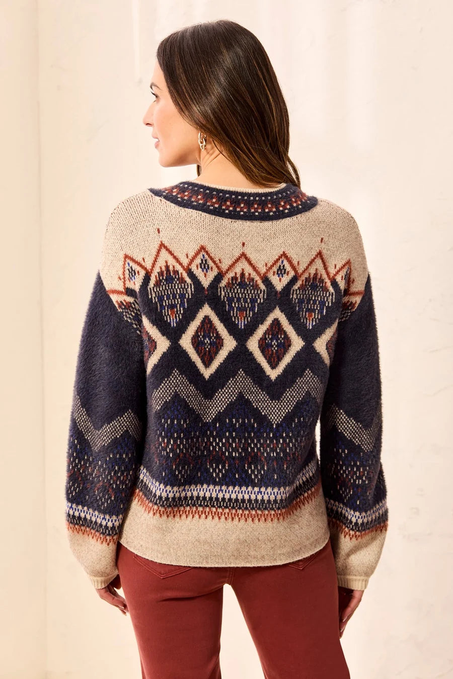 Cozy Fair Isle Eyelash Knit Mock Neck Sweater
