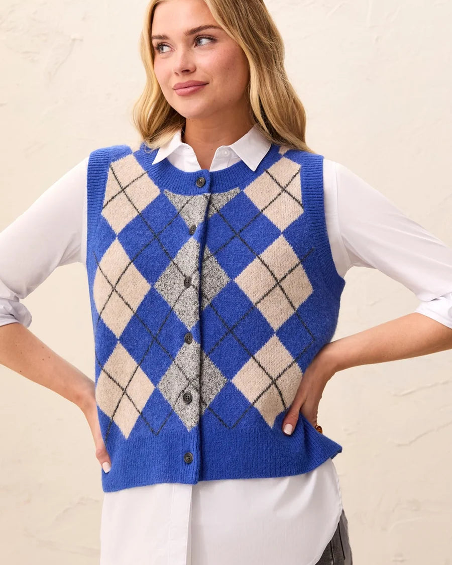 Tribal Intarsia Knit Button-Front Sweater Vest