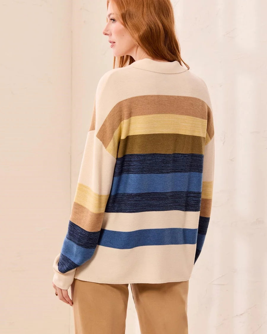 Coastal Canyon Striped Johnny Collar Knit Sweater