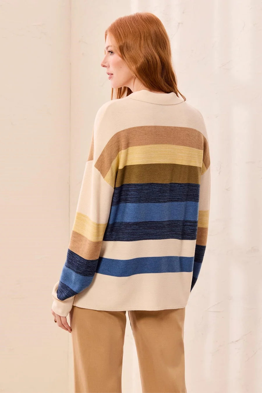 Coastal Canyon Striped Johnny Collar Knit Sweater