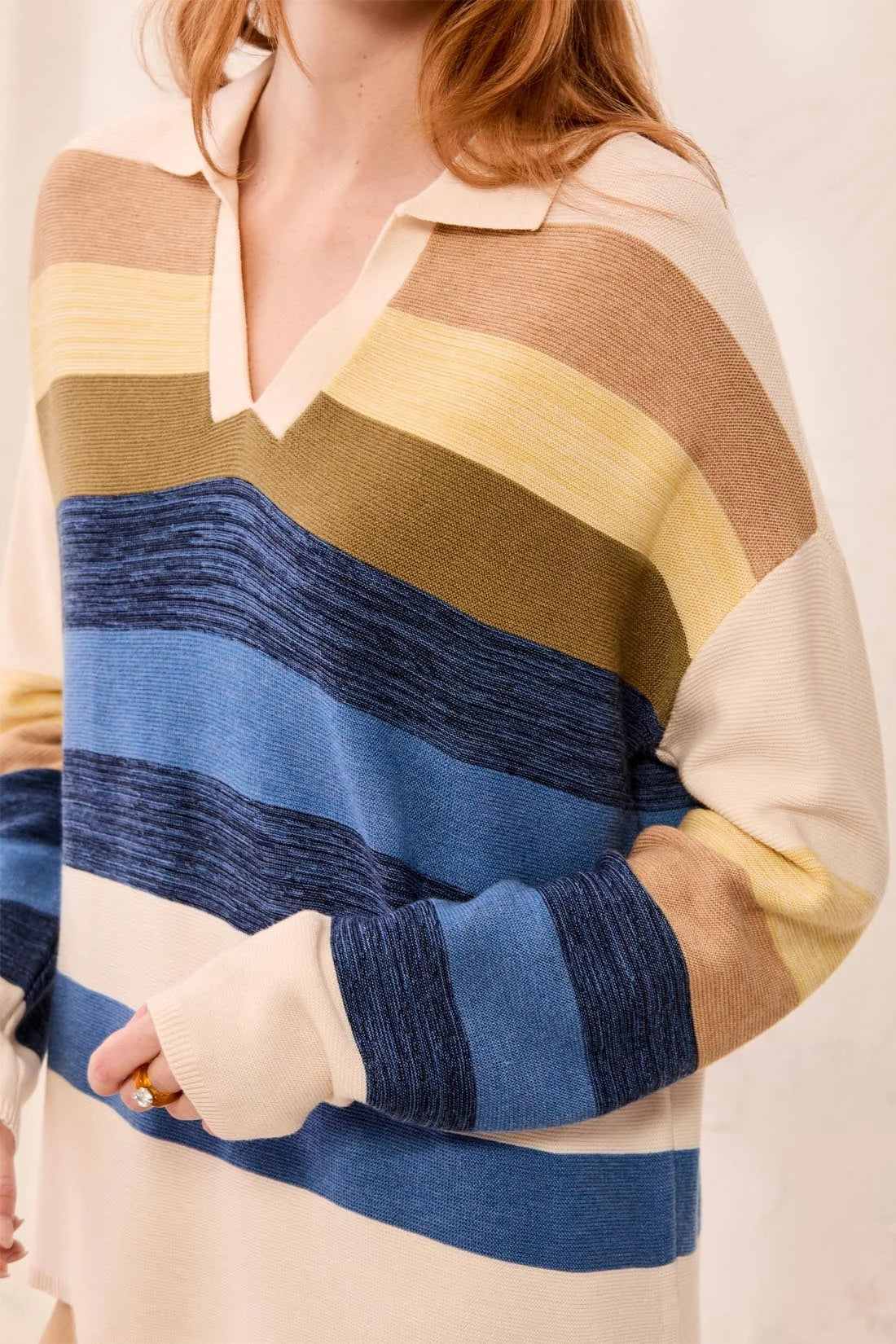 Coastal Canyon Striped Johnny Collar Knit Sweater