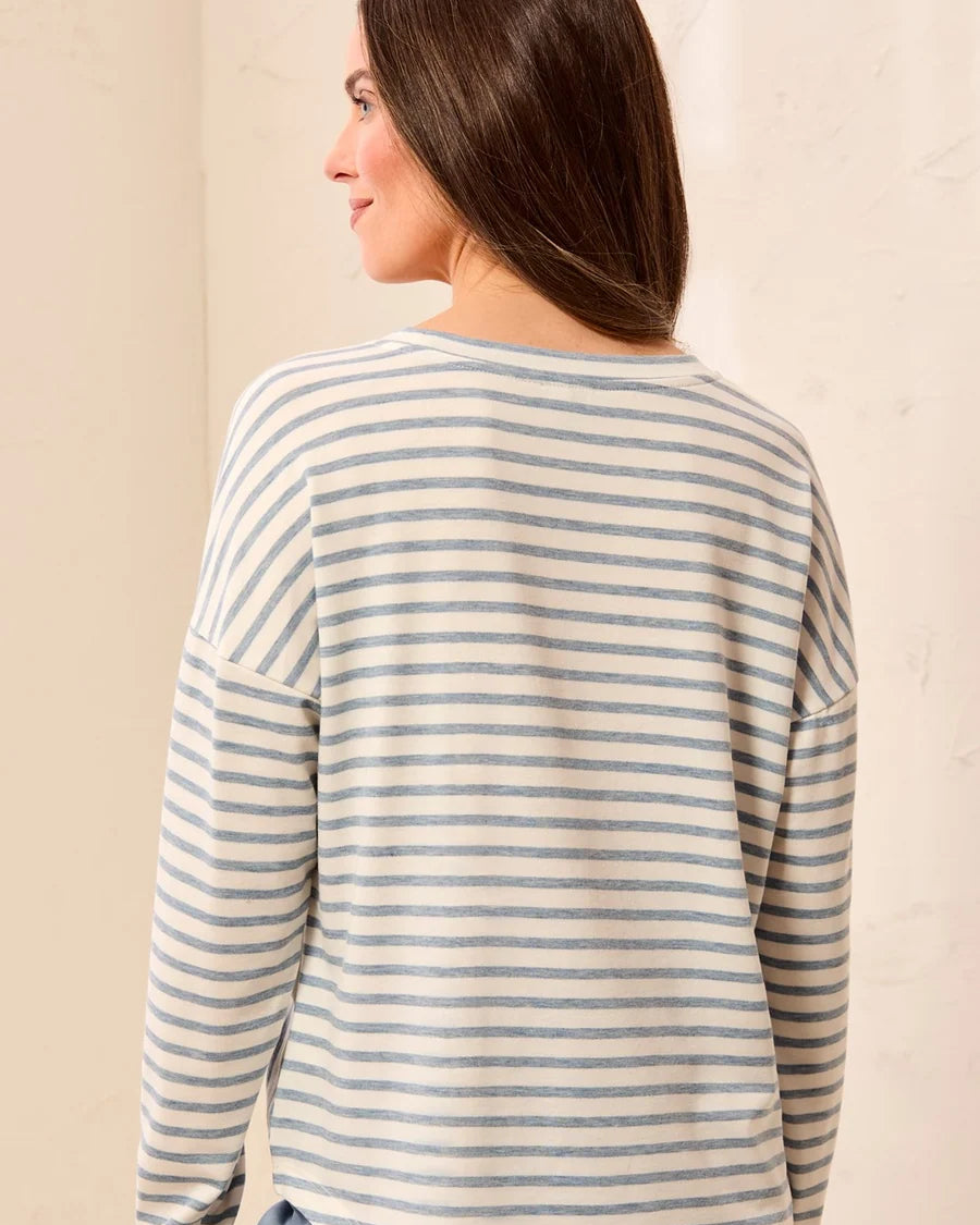 L/S CREW NECK TOP W/INSERTS-BLUE FOG