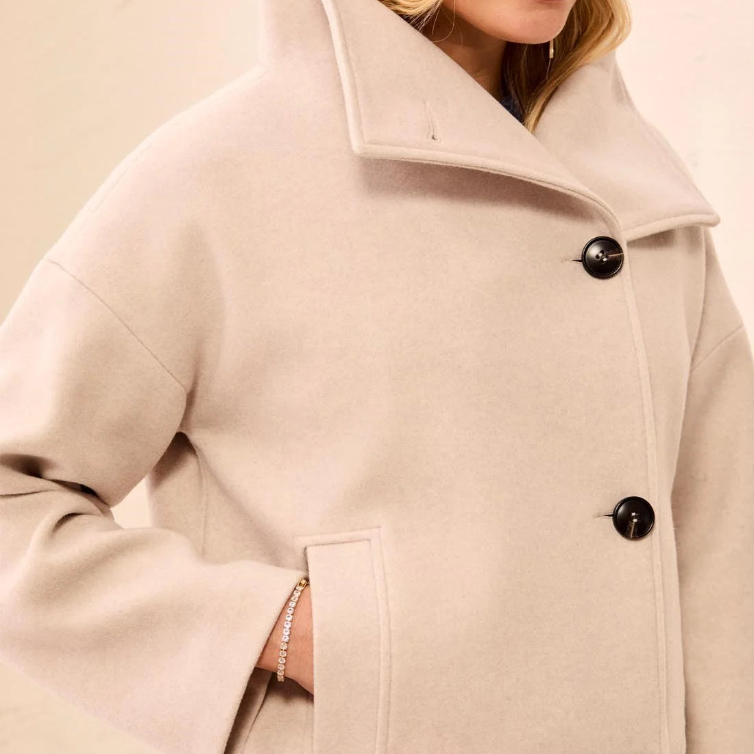 Lofty Knit Funnel Neck Button Front Jacket - Antique White