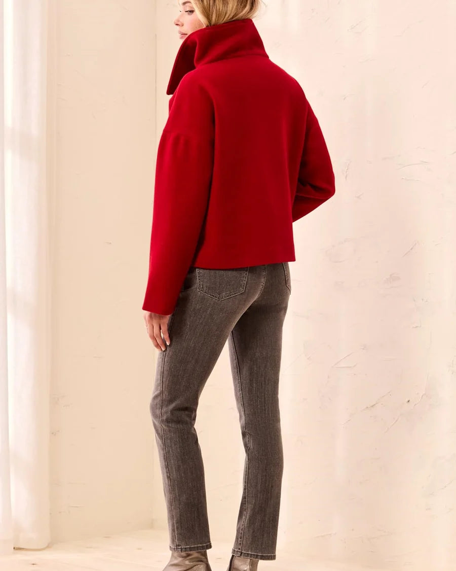 Tribal Lofty Knit Funnel Neck Button Front Jacket - Pinot